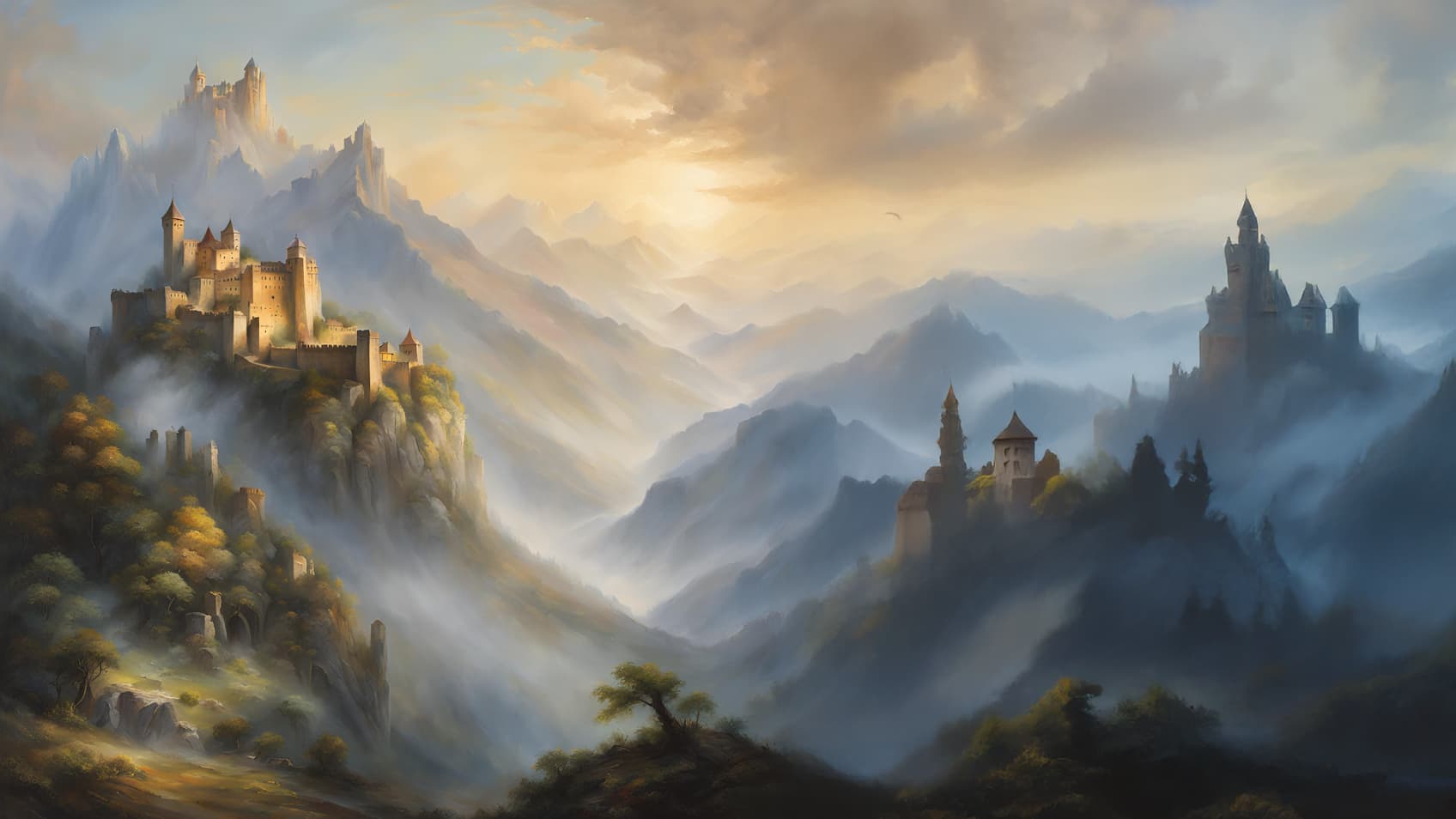 Landscape view of castles,